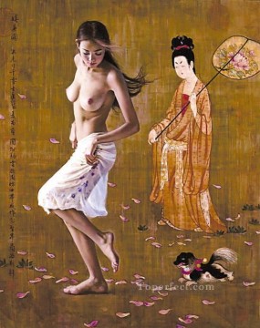  cayendo Pintura - Flores Cayendo Chica China Desnuda